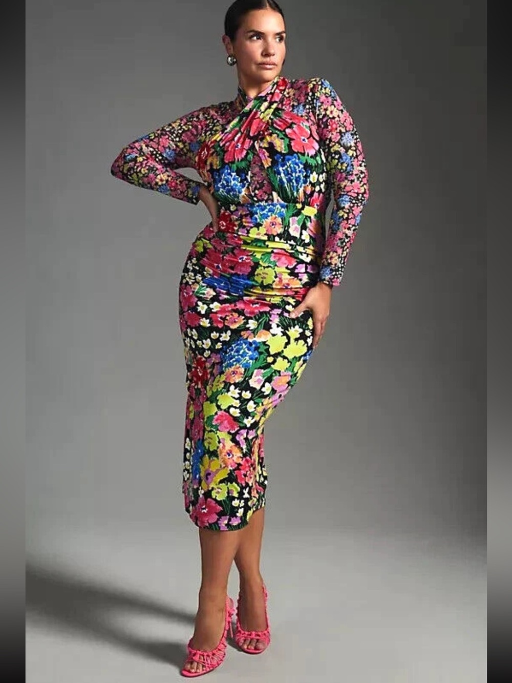 Anthropologie Floral Midi Dress in Black, Pink, Blue, Green, Yellow